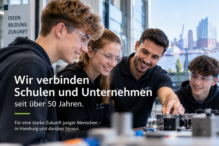 Lehrer zeigt 3 Schülern ein Experiment